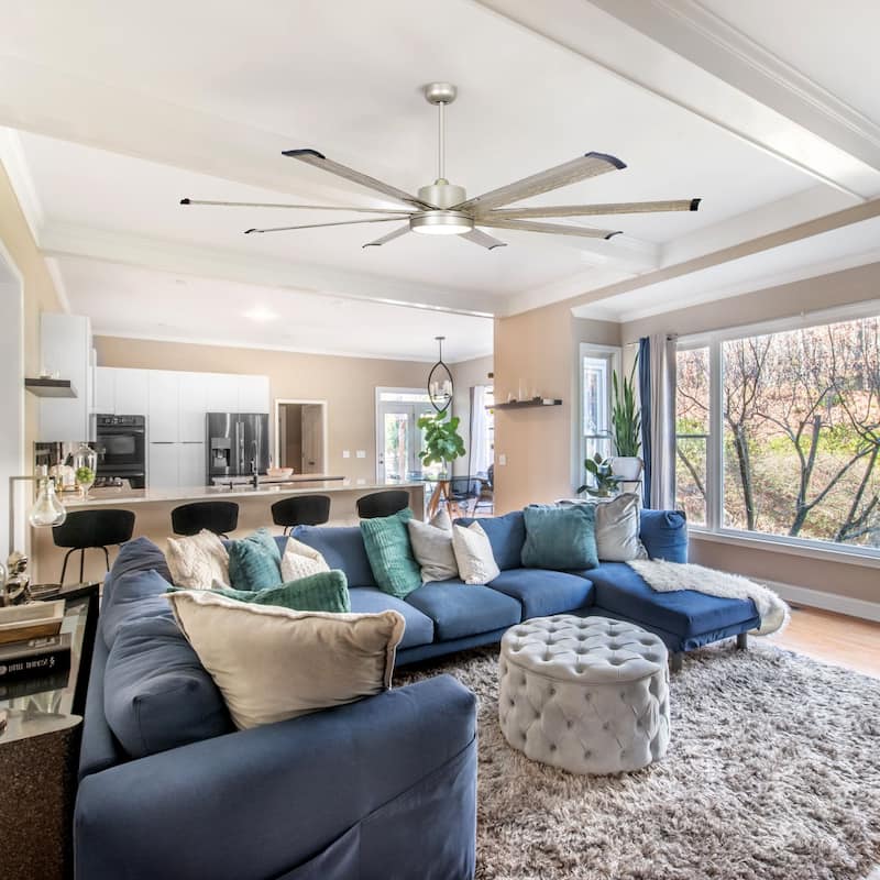 72" Integrated LED Nickel Ceiling Fan with Remote Control and Light - 72" W x 72"D x 14" H