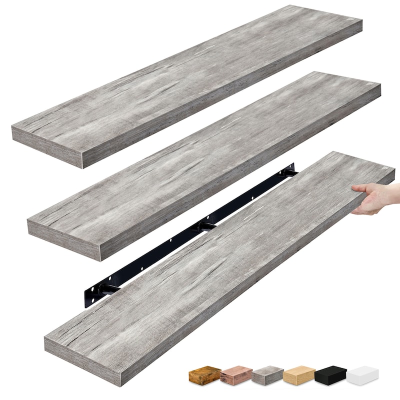 Sorbus Floating Shelves for Wall - 55 Inch Extra-Long Bathroom Shelves- Mounted Floating Shelf with Hidden Brackets (3 Pack) - Grey