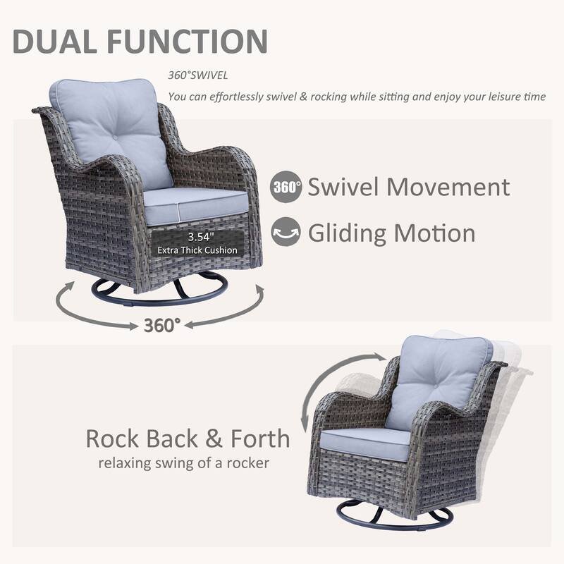 Gray Rattan Outdoor Patio Conversation Sets with Swivel Rocker Chairs