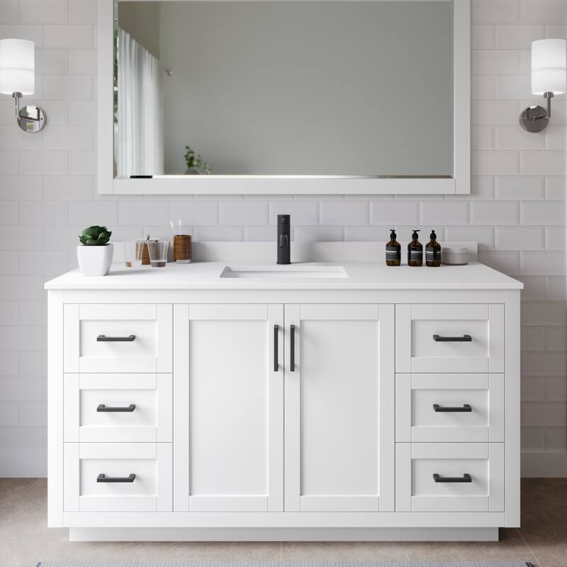 Wyndham Collection Miranda 60" Free Standing Single Basin Vanity Set - White / White Cultured Marble Top / Matte Black