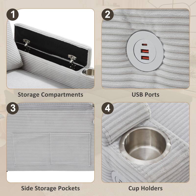 Ultimate U-Shaped Convertible Sofa Bed with Storage Chaise, Cup Holders & USB Ports by Harper&Bright Designs