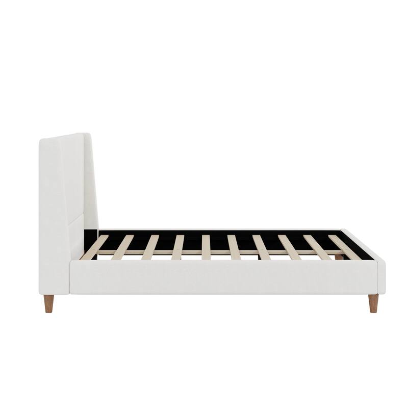 Wingback Low Platform Bed with Headboard, Round Legs