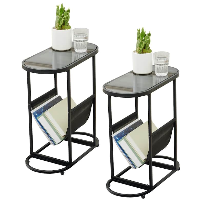 Oval Small Space Nightstand/End Table/Side Tables with Magazines Organizer Storage Space (Set of 2)