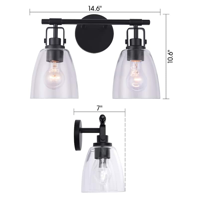 Modern Brilliance Farmhouse 2-Light Black Vanity Light - 14.6"L x 7"W x 10.6"H