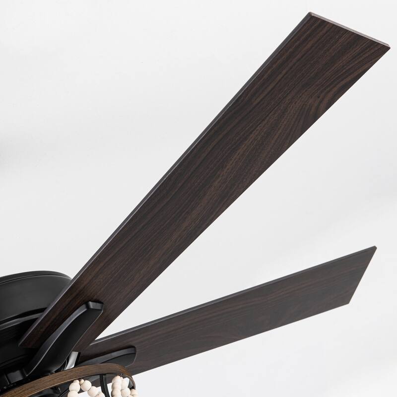 52" Bohemian Black Ceiling Fan with Wood Beaded Light Kit and Remote Control - 52 in. D x 52 in. W x 18.2 in. H
