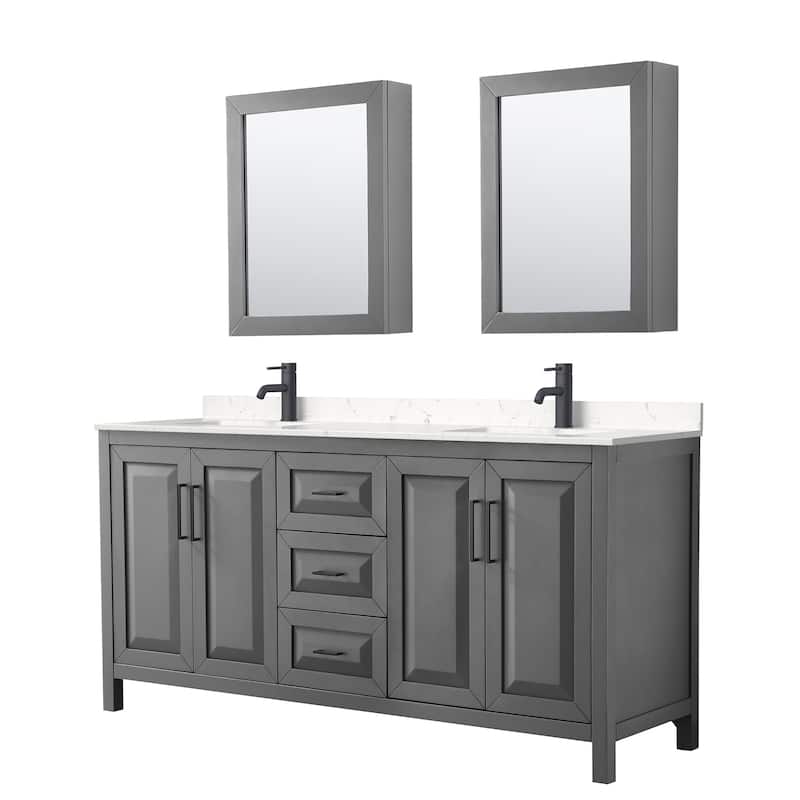 Wyndham Collection Daria 72" Free Standing Double Basin Vanity Set - Dark Gray / Carrara Cultured Marble Top / Matte