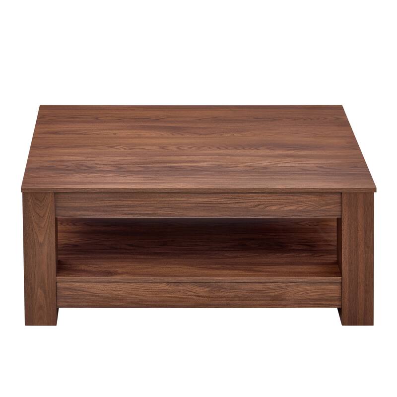 A modern and practical coffee table. The double layered coffee table is made of MDF material