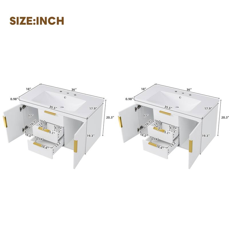 72" Wall Mounted Floating Bathroom Vanity with Storage Cabinet and Drawers