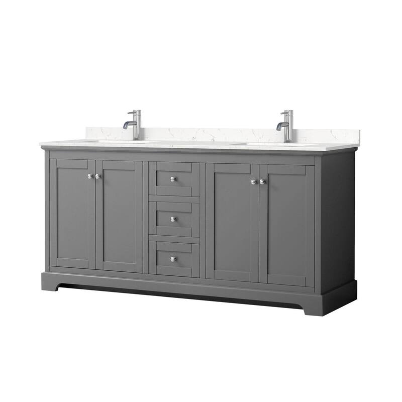 Wyndham Collection Avery 72" Free Standing Double Basin Vanity Set - Dark Gray / Carrara Cultured Marble Top / Polished