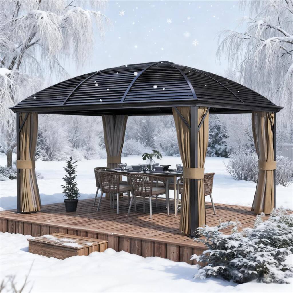 Gazebo with Curtains, Pavilion with Steel Roof Ceiling Hook