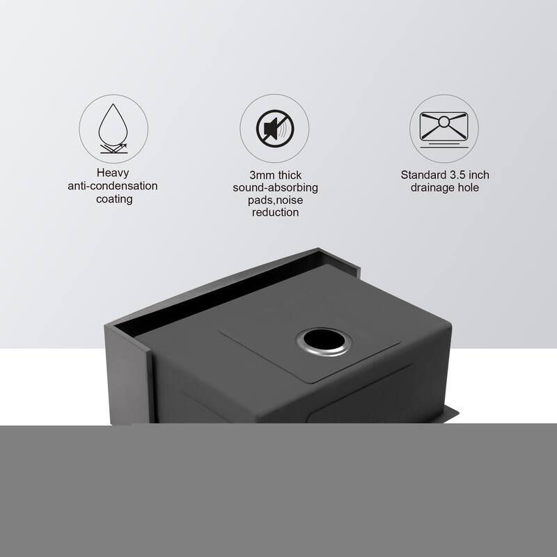 24 inch Farmhouse Kitchen Sink Gunmetal Black Apron Front 16 Gauge Stainless Steel Deep Single Bowl Kitchen Farm Sinks