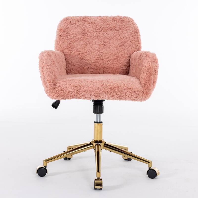 Roomfitters Faux Fur Office Chair, Adjustable Swivel Desk Chair with Gold Metal Base, Modern Vanity Accent Chair
