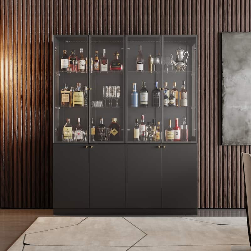 LED Glass Display Cabinet with Aluminum Alloy Frame Glass Door Showcase Wine Storage Cabinet