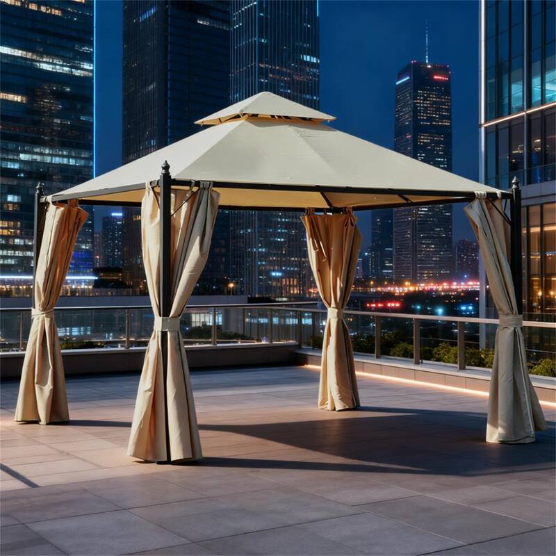 10' x 10' Steel Outdoor Patio Gazebo with Polyester Privacy Curtains