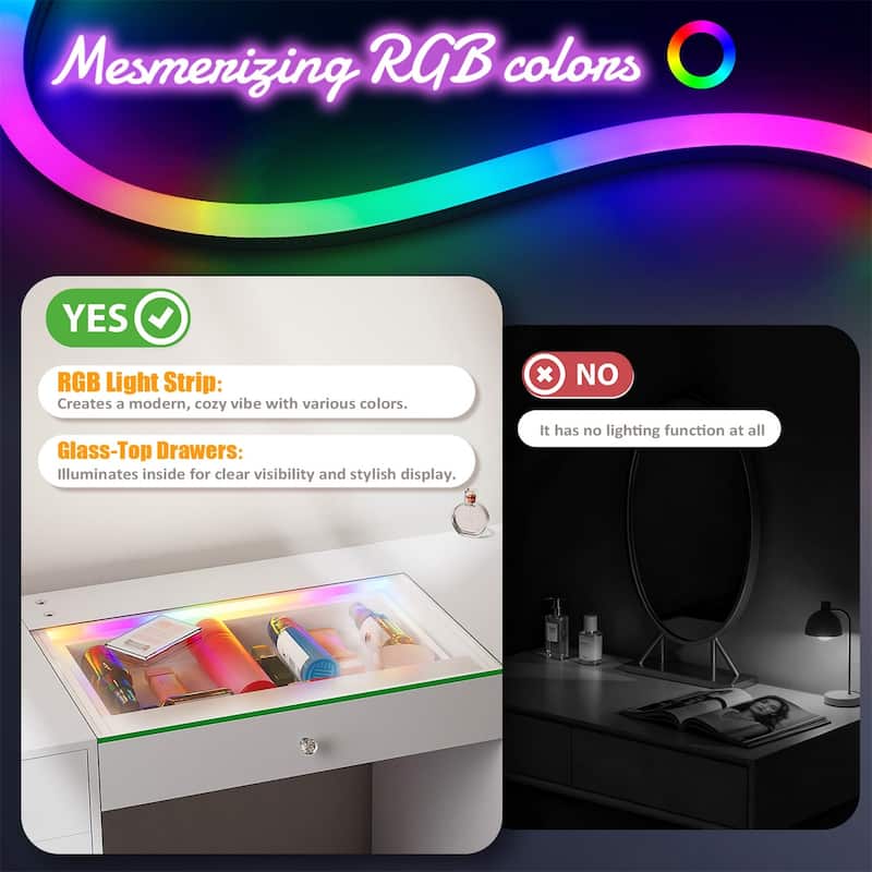 51.2" LED Makeup Vanity Desk with RGB Light Strip