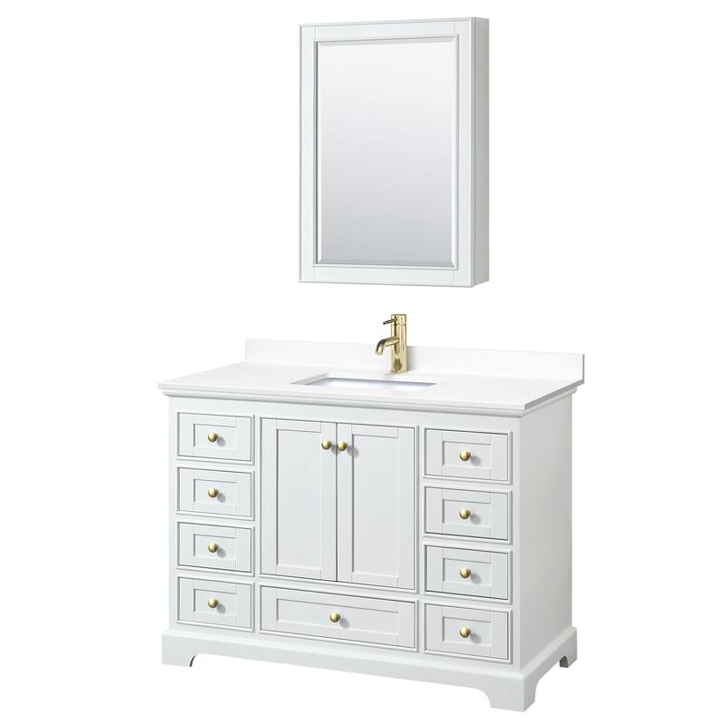 Wyndham Collection Deborah 48" Free Standing Single Basin Vanity Set - White / White Cultured Marble Top / Brushed Gold
