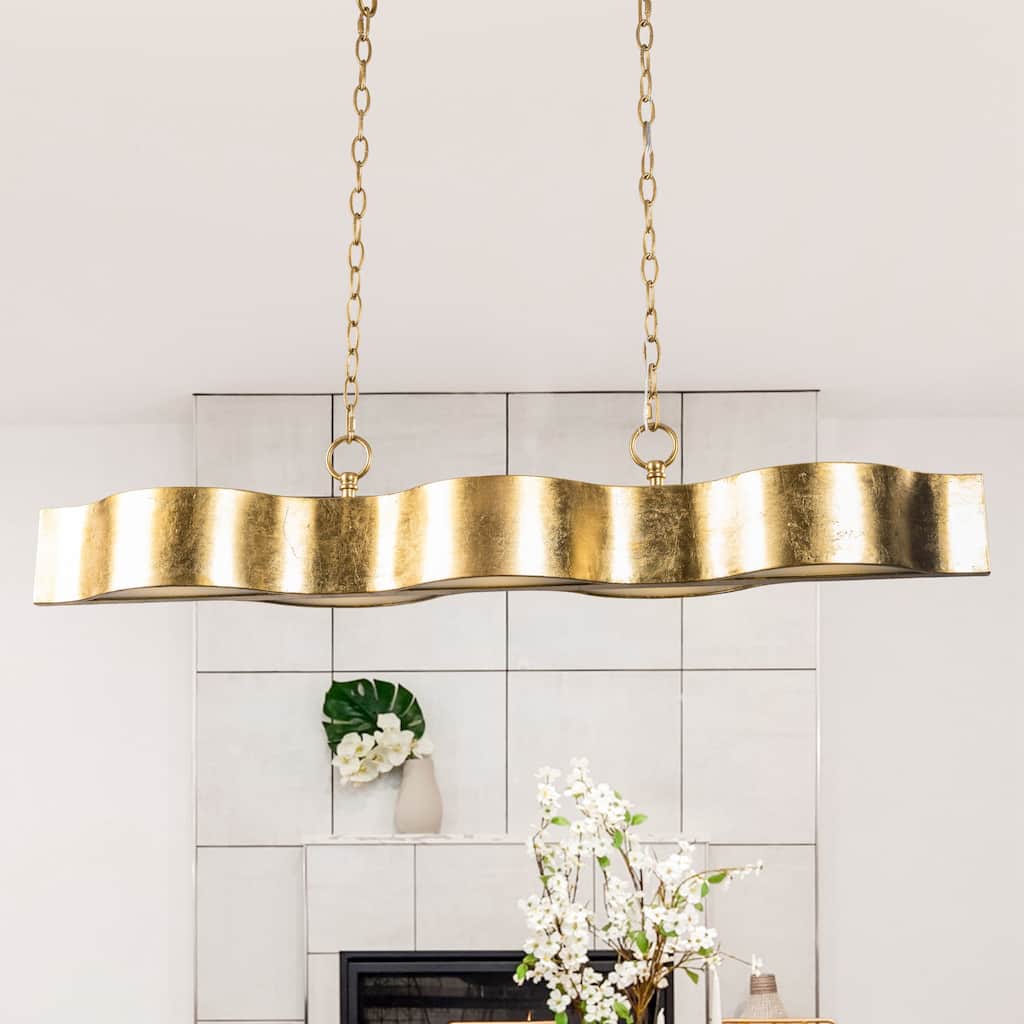 5-Light Antique Gold Wavy Dimmable Kitchen Island Chandelier Hanging Pendant