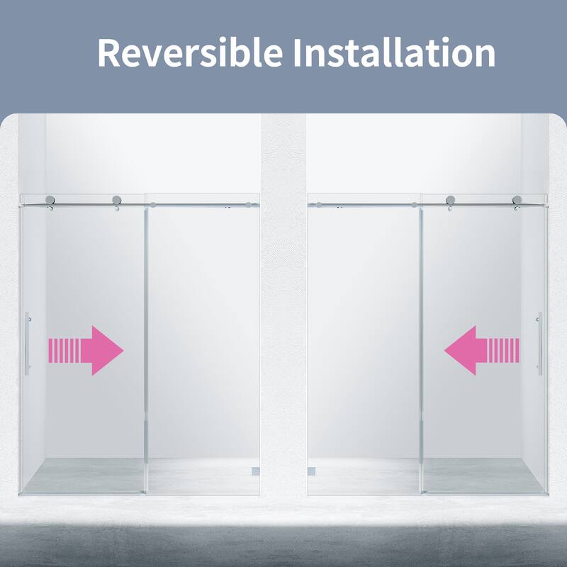 56-60" W x 74" H Frameless Single Sliding Shower Door, 8mm Tempered Glass, Soft-Close Panel, Reversible Install - 60x74"