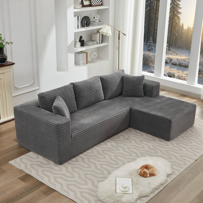 Roomfitters Modular Sectional Sofa, Deep Seat L-Shaped Cloud Couch with Right Chaise in Plush Corduroy for Living Room Comfort