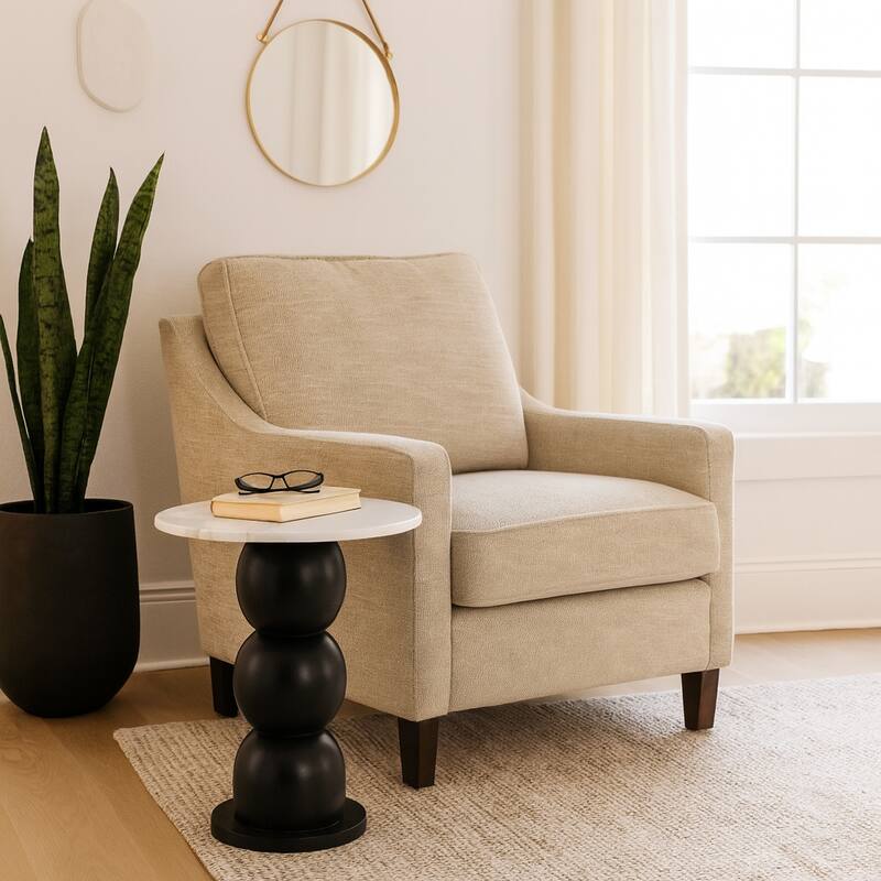 Marble Top Wood Bubble Base Modern End Table - White, 21 in. - 18" x 18" x 20.5" - Marble - 18" x 18" x 20.5" - White