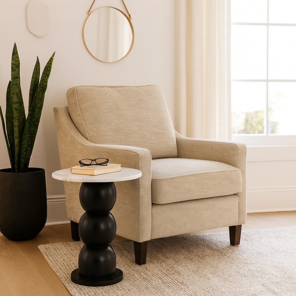 Marble Top Wood Bubble Base Modern End Table - White, 21 in. - 18" x 18" x 20.5"