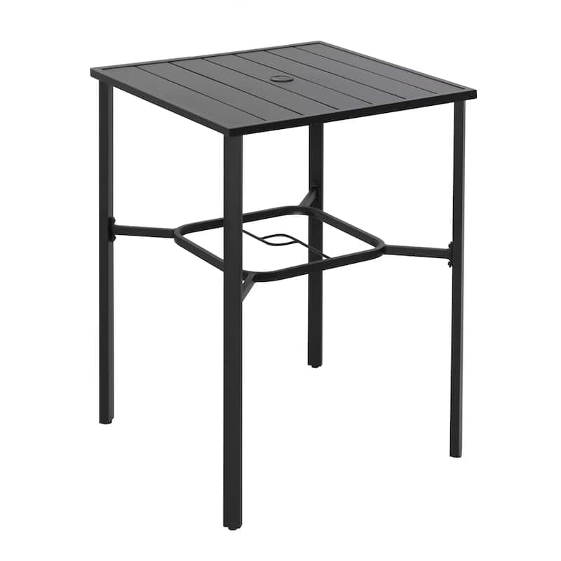 Outdoor 3-Piece Textilene Bar Set, Height Back Bar Stools and Umbrella Hole, Black and Gray