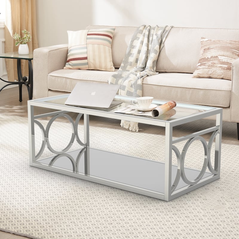 47" L Metal and Tempered Glass Modern Rectangle Coffee Table - 47.25"L X 23.5"W X 18.5"H
