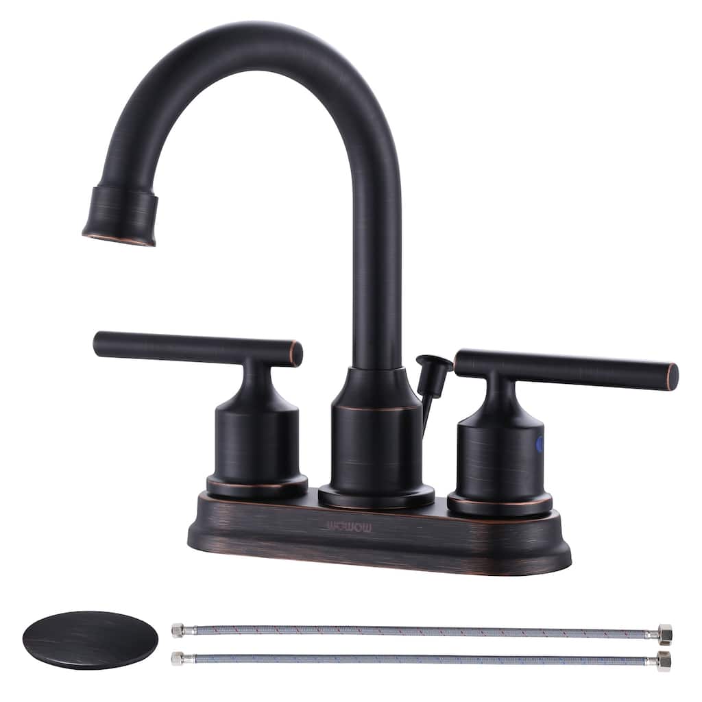 WOWOW 4 in. Centerset Double Handle Bathroom Faucet with Drain Kit Included