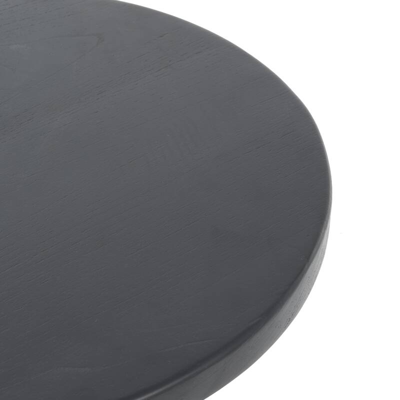 Black Wood Geometric Side End Accent Table with Ivory Marble Base