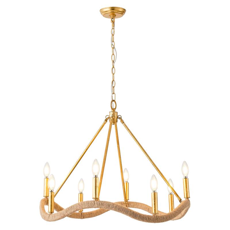 Modern Farmhouse Gold Natural Jute Large Candle Chandelier - 27.6 in. D x 27.6 in. W x 23.6 in. H