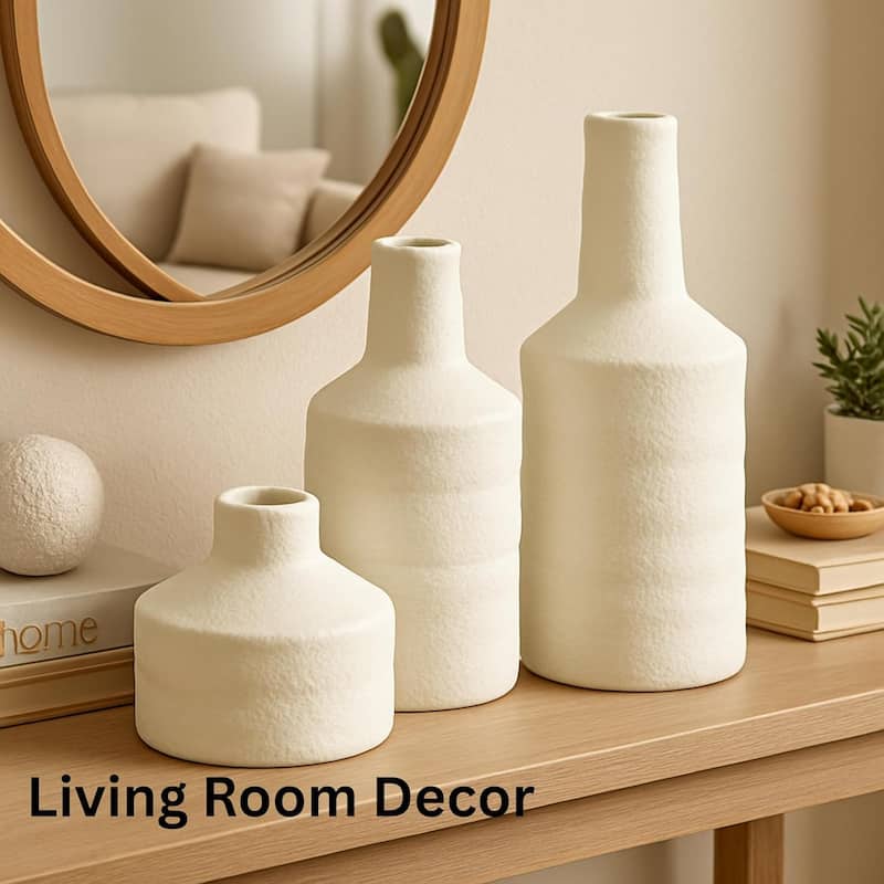 White Set of 3 Vintage Ceramic Candle Holders for Elegant Home Decor