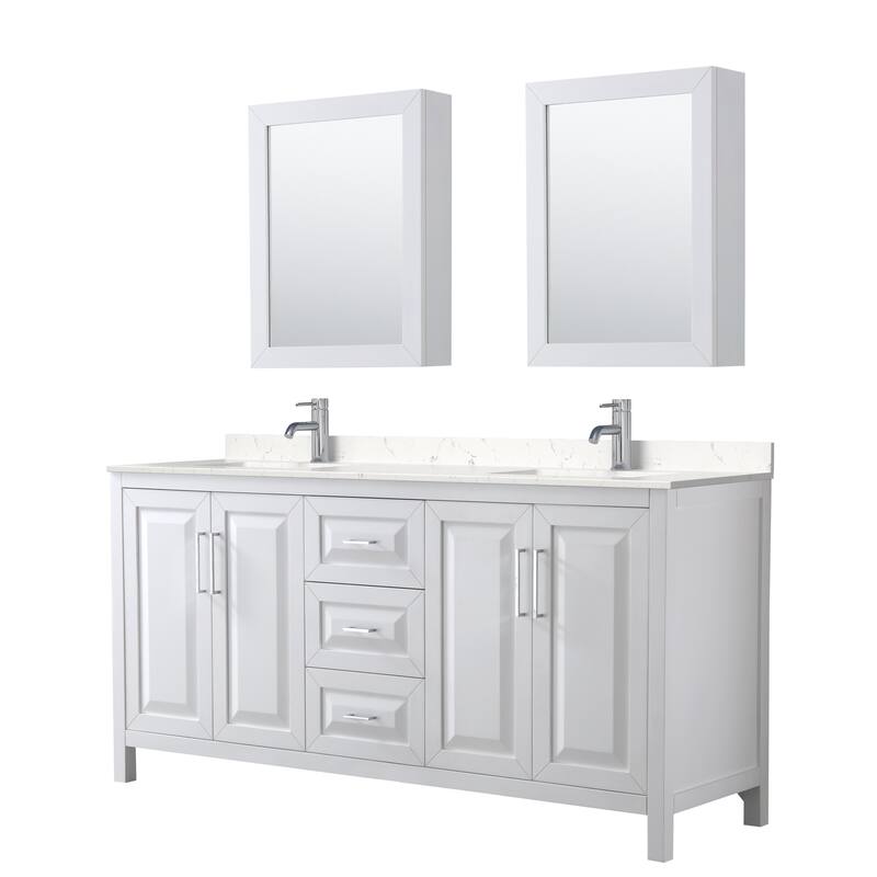 Wyndham Collection Daria 72" Free Standing Double Basin Vanity Set - White / Carrara Cultured Marble Top / Polished