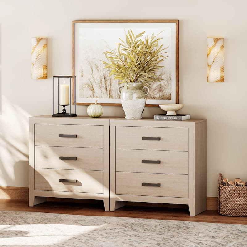 WAMPAT Farmhouse 3-Drawer Dresser, Wooden Chest of Drawers, Modern Storage Organizer & Nightstand for Bedroom, Living Room