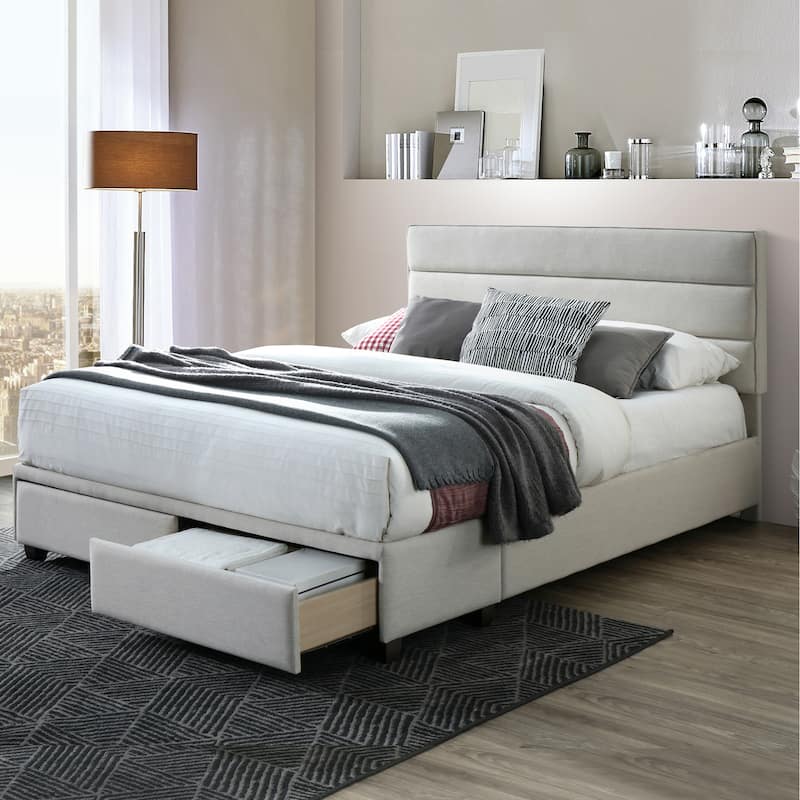 Arnia Beige Fabric Bed Captain's Bed with Two Drawers