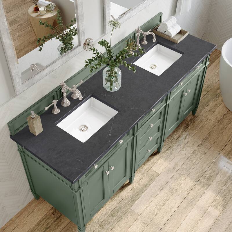 James Martin Vanities Brittany 72" Double Vanity, Smokey Celadon - Charcoal Soapstone Quartz
