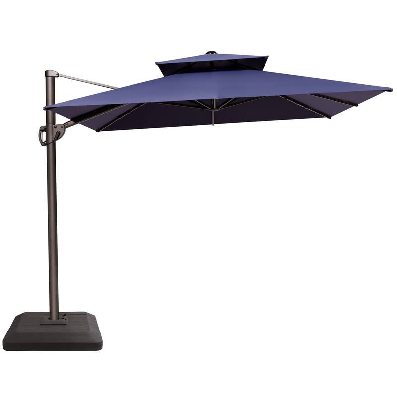 9 x 12 ft Double Top Patio Cantilever Umbrella with Base, 360-degree Rotation