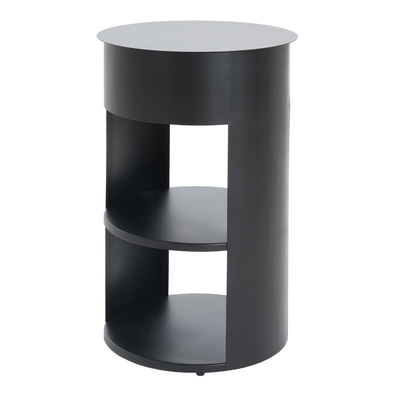 Indoor 3-Tier Metal Round Side Table with Sliding Door Cabinet