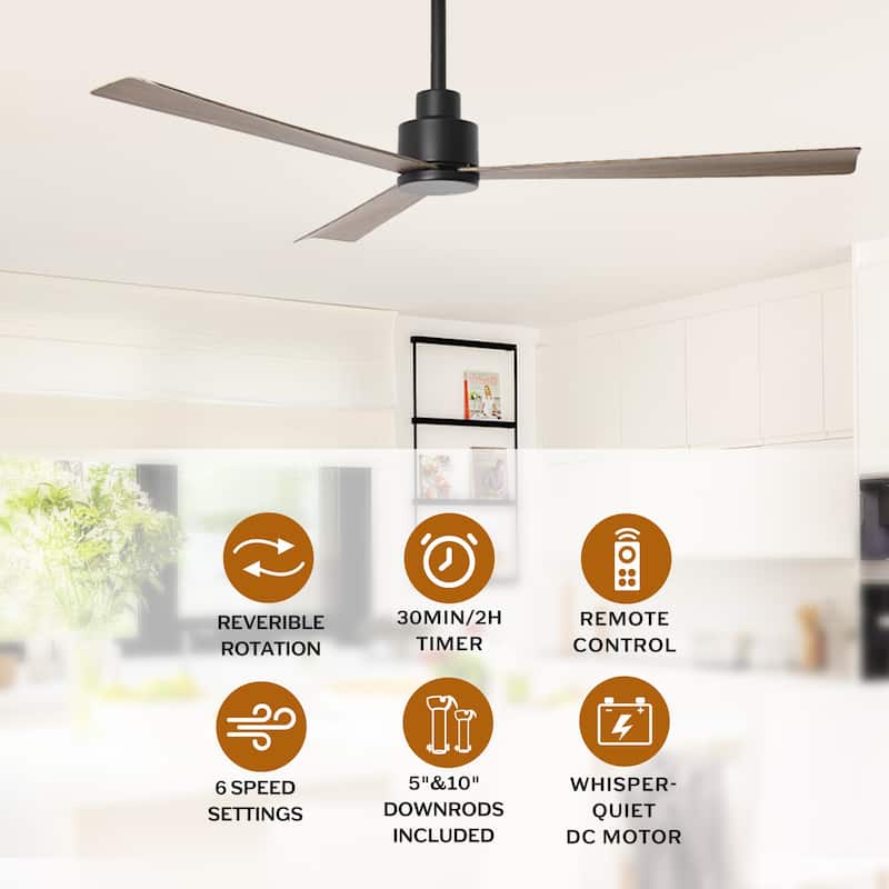 52" Matte Black Industrial Reversible DC Motor Ceiling Fan - 52" L x 52" W x 11.6" H