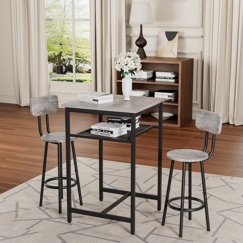 3-Piece Bar table set,equipped with 2 bar stools, with backrest and partition
