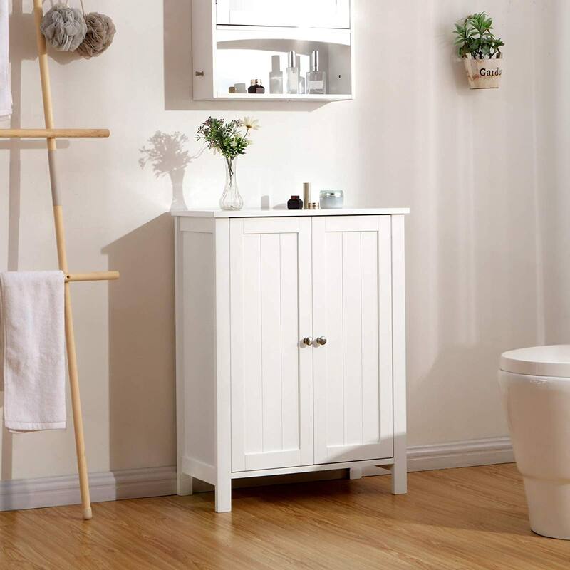 Bathroom Floor Storage Cabinet with Double Door Adjustable Shelf, White - 23.62 x 11.81 x 31.5 inch - 23.62 x 11.81 x 31.5 inch - Painted - white