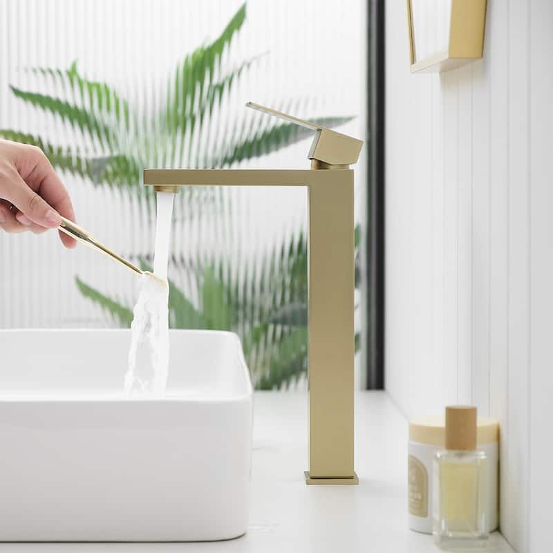 Brushed Gold Single Handle Bathroom Faucet with Pop-Up Drain