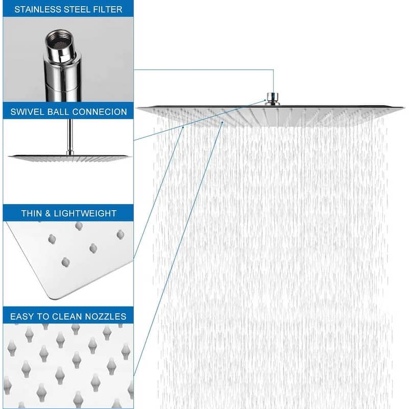 16" Ultra Thin Square 304 Stainless Steel Fixed Rain Shower Head