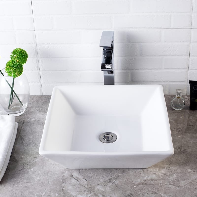 Square Ceramic Vessel Bathroom Sink in White