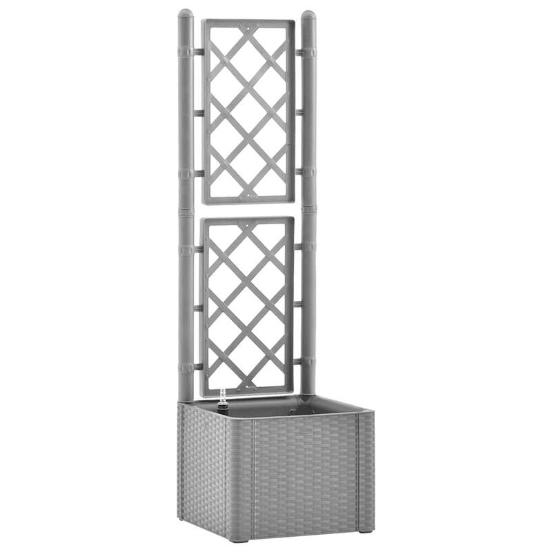 vidaXL Planter Trellis Raised Flower Bed Self Watering System Rattan Look - 16.9" x 16.9" x 55.9"/ 1