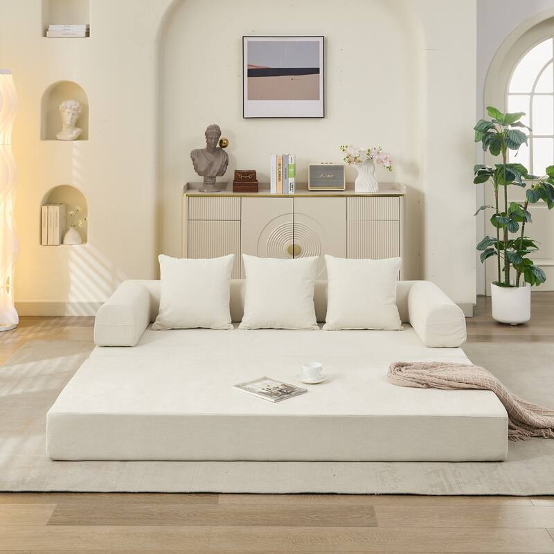 Roomfitters Convertible Folding Mattress Couch, Chenille Floor Sofa Bed with Armrest and Pillows, Lounge Couch