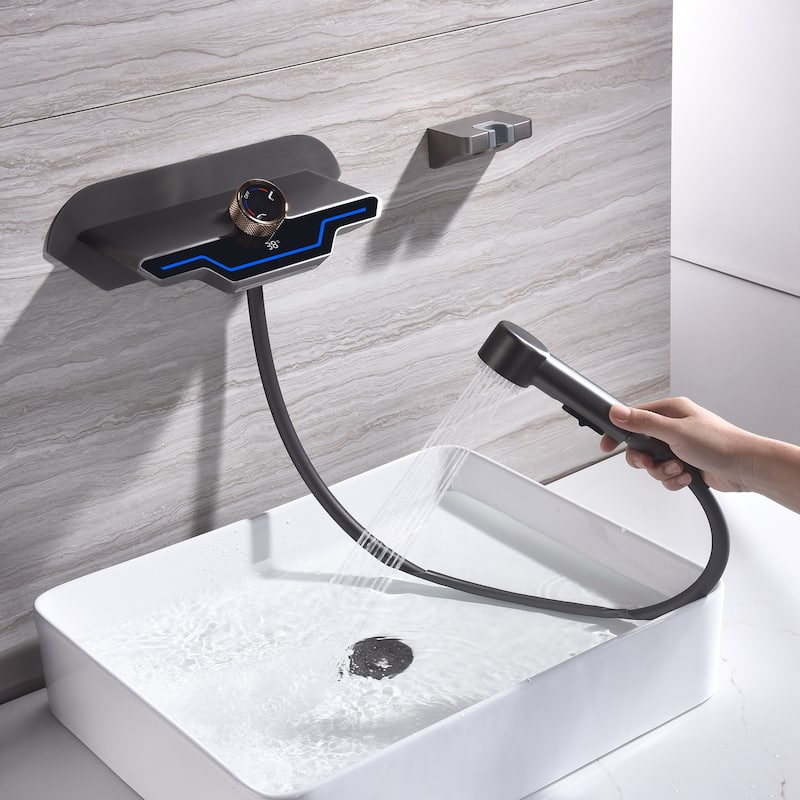 Modern Matte Black/ White Wall Mount Digital Display Bathroom Faucet includes Hardware