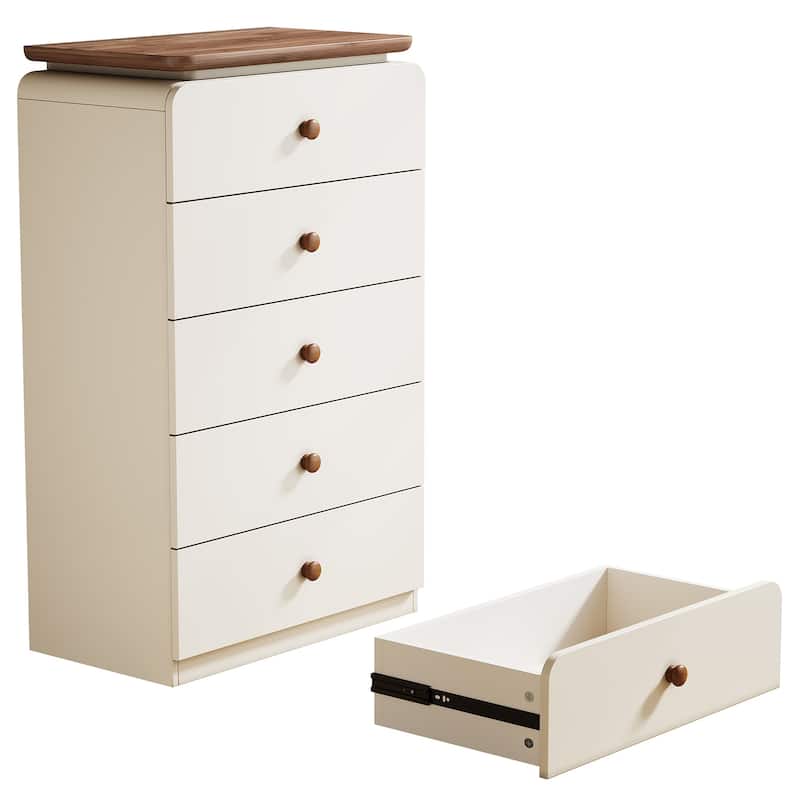 Farmhouse 5 Drawers Chest, 45-Inch Tall White Storage Cabinet