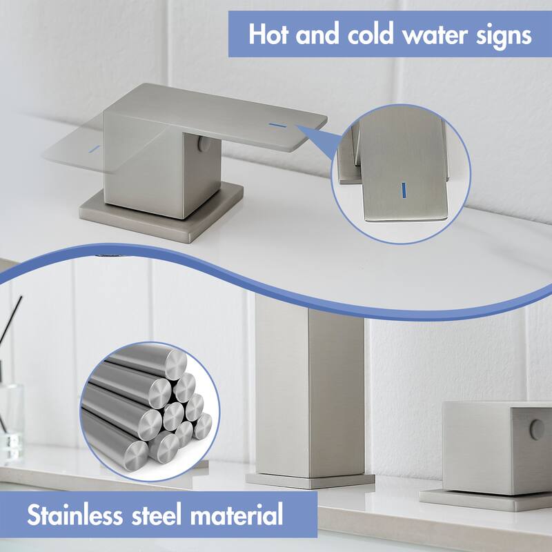 Brushed Nickel Dual Handle 3 Holes Bathroom Faucet