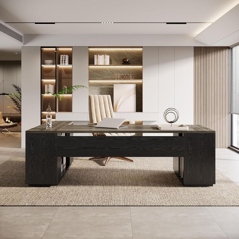 85.8" L-Shaped Executive Desk, Extra Large Office Desk with Drawers