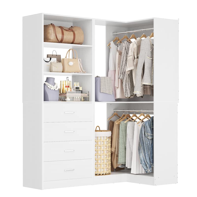 Cimly Set of 2 Corner Closet Organizer, Freestanding Closet System with Wooden Drawers